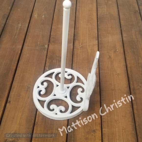 Farmhouse Country White Rooster Cast Iron Paper Towel Holder - Picture 5 of 7